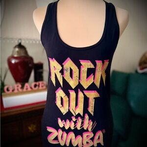 Zumba Fitness Black Tank Top with Gold and Pink Accents